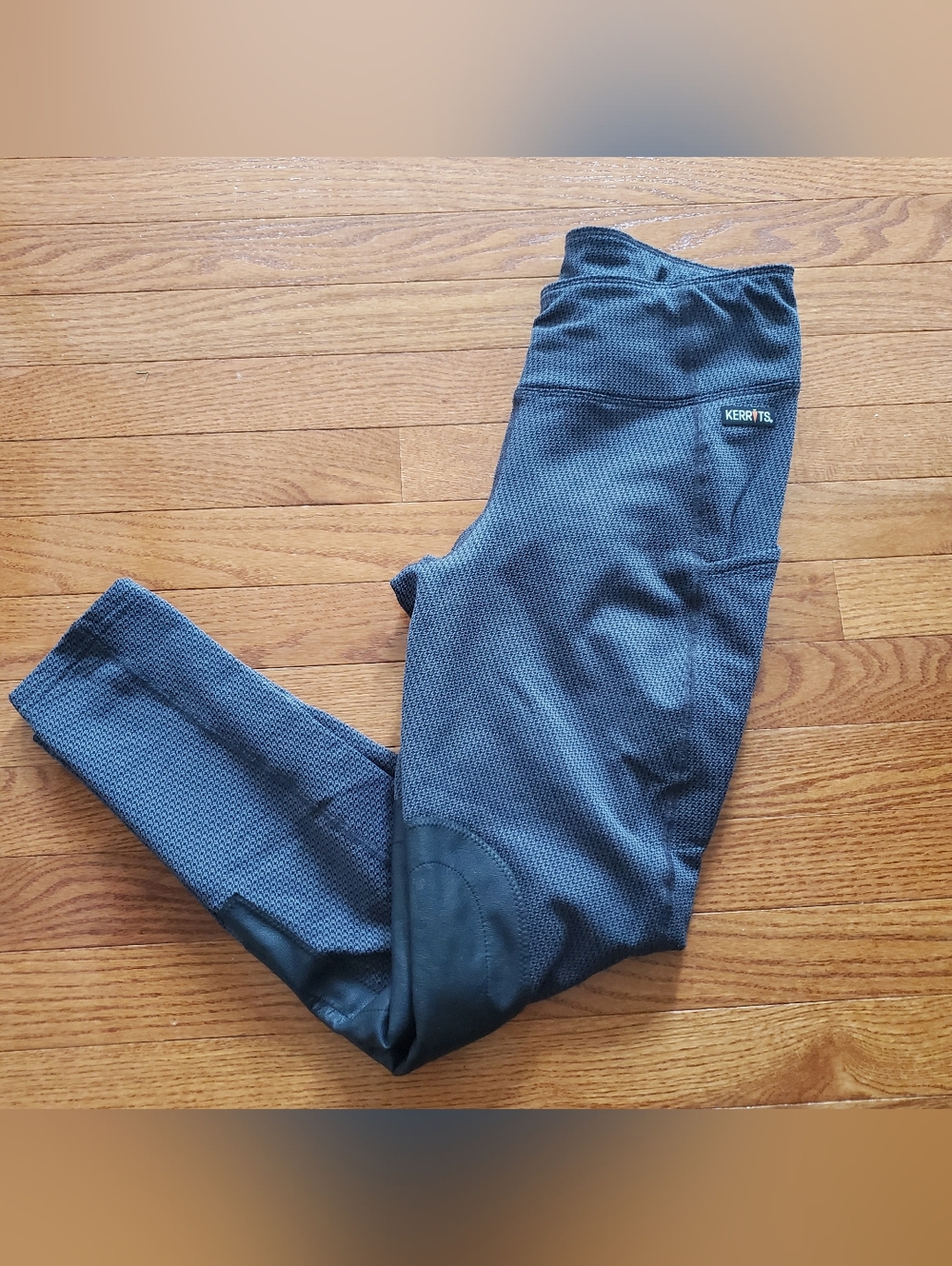 Kerrits Fleece Lite Riding Pants Gray Black Patches Equestrian Horse Women's M